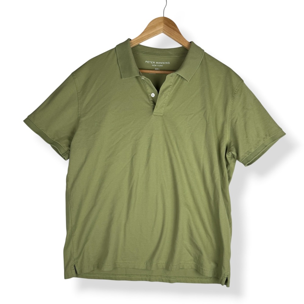 Peter Manning Polo Shirt Mens Size 4XL Runs Small Olive Green Pima Cotton Preppy